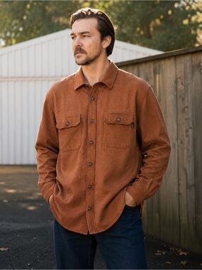 Devium Men's Alder Rust Button-Up Flannel Shirt USA made XXL organic cotton